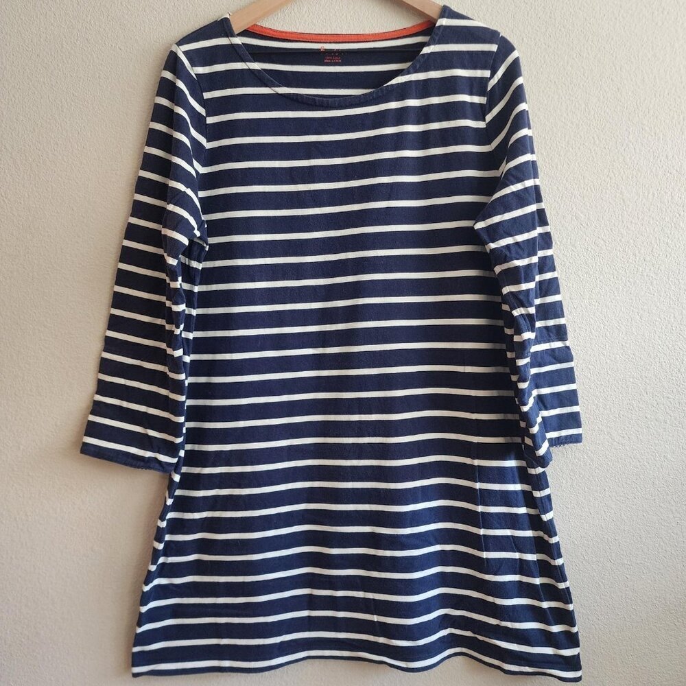 Boden Dress Womens US 14R Navy Blue White Stripe 3/4 Sleeve Casual Tunic Pockets